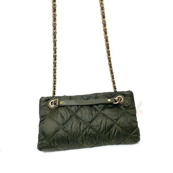 DKNY Quilted Convertible Puffer Bag With Woven Chain Strap - Olive Green 11"x6" - Picture 10 of 16